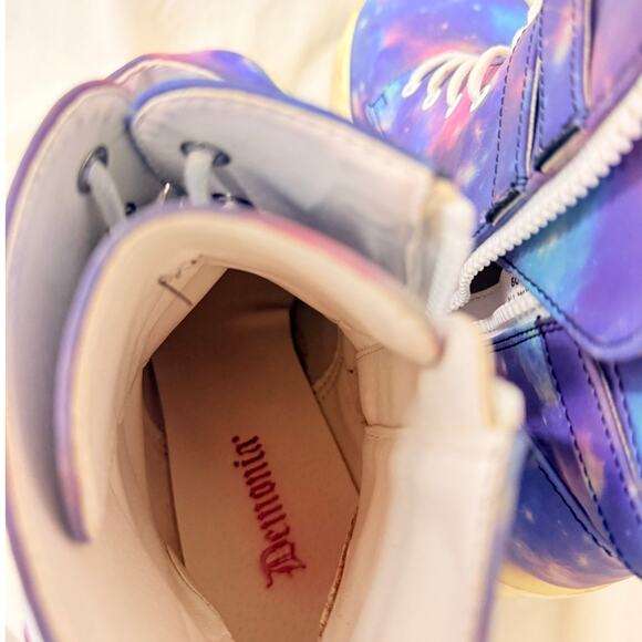 Demonia X iHeartRaves Super Stacked Purple Galaxy Reflective Platform Boots US 9 - Picture 7 of 8